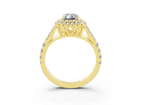 Yellow gold Emerald Cut Moissanite Pavé Split Shank Double Halo Engagement Ring_3