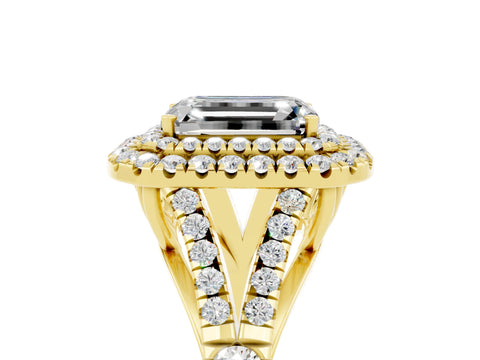 Yellow gold Emerald Cut Moissanite Pavé Split Shank Double Halo Engagement Ring_5