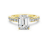 Yellow gold Emerald Cut Moissanite Pave Band Solitaire Ring with Four-Prong Setting_24
