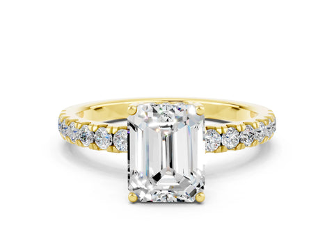 Yellow gold Emerald Cut Moissanite Pave Band Solitaire Ring with Four-Prong Setting_24