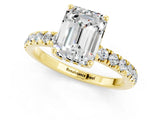 Yellow gold Emerald Cut Moissanite Pave Band Solitaire Ring with Four-Prong Setting_25