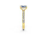Yellow gold Emerald Cut Moissanite Pave Band Solitaire Ring with Four-Prong Setting_26