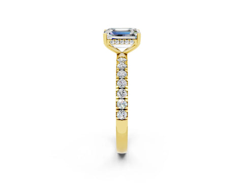 Yellow gold Emerald Cut Moissanite Pave Band Solitaire Ring with Four-Prong Setting_26