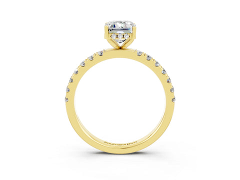 Yellow gold Emerald Cut Moissanite Pave Band Solitaire Ring with Four-Prong Setting_27