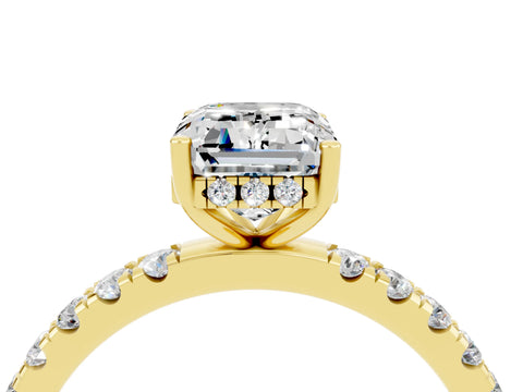 Yellow gold Emerald Cut Moissanite Pave Band Solitaire Ring with Four-Prong Setting_28