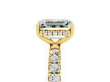 Yellow gold Emerald Cut Moissanite Pave Band Solitaire Ring with Four-Prong Setting_29