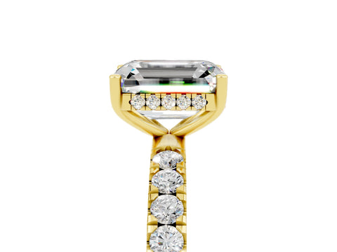 Yellow gold Emerald Cut Moissanite Pave Band Solitaire Ring with Four-Prong Setting_29