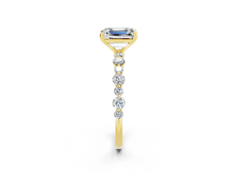 Yellow gold Emerald Cut Moissanite Prong Set Engagement Ring with Pavé Band_2