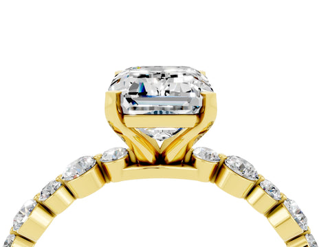 Yellow gold Emerald Cut Moissanite Prong Set Engagement Ring with Pavé Band_4
