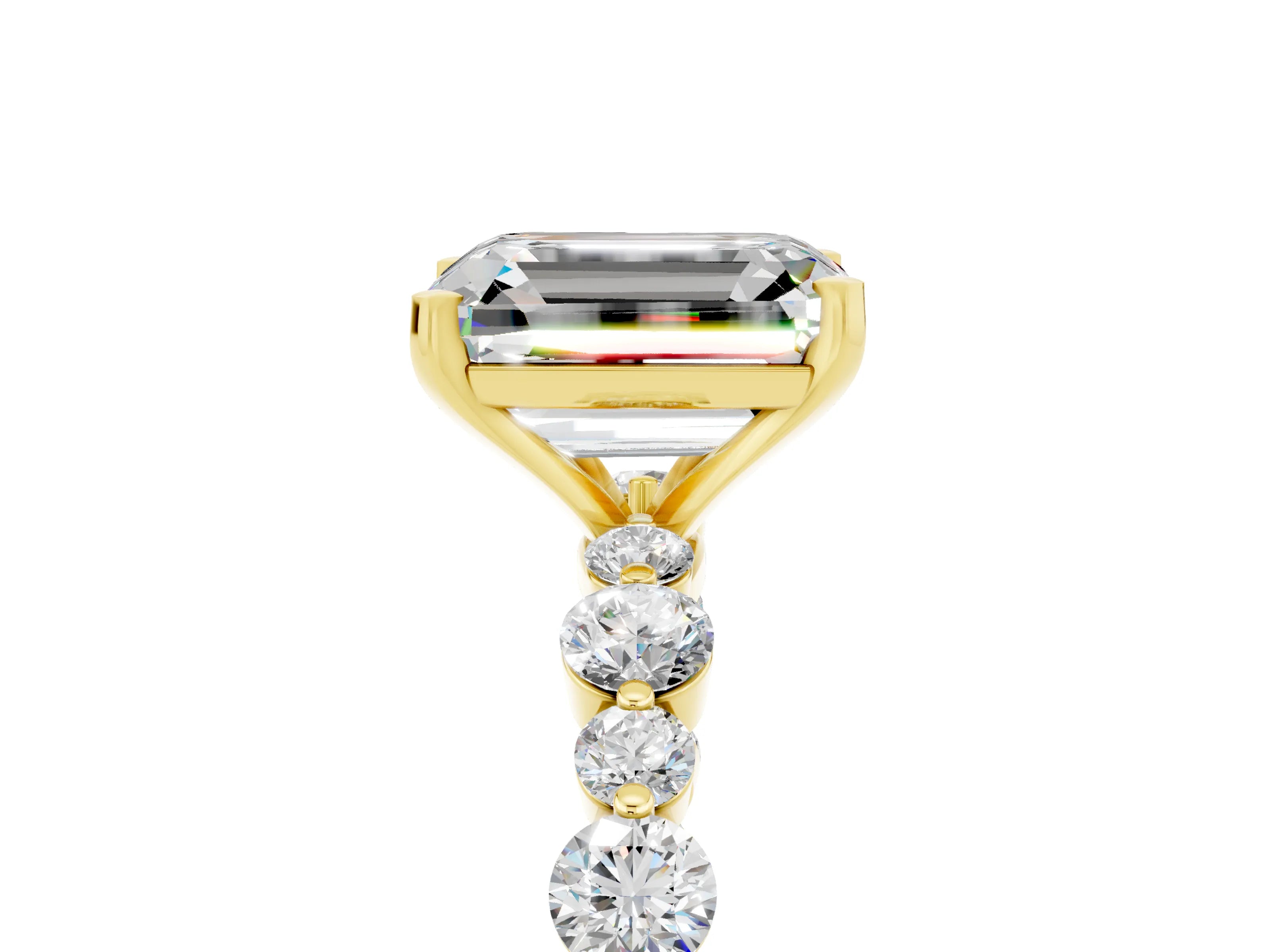 Yellow gold Emerald Cut Moissanite Prong Set Engagement Ring with Pavé Band_5