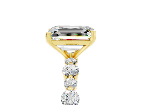 Yellow gold Emerald Cut Moissanite Prong Set Engagement Ring with Pavé Band_5