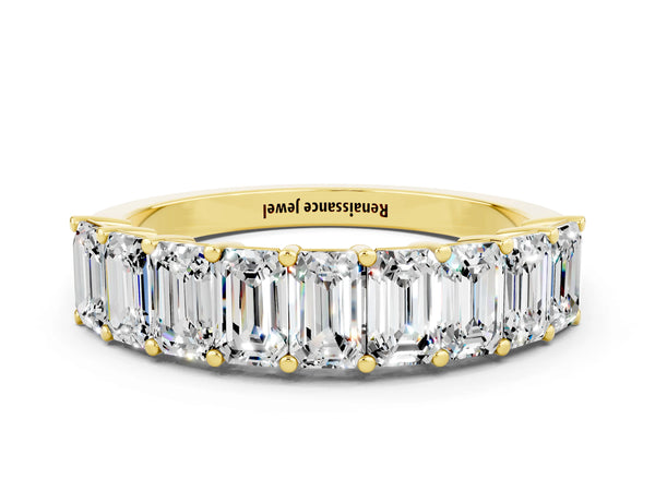 Yellow gold Emerald Cut Moissanite Prong-Set Eternity Band