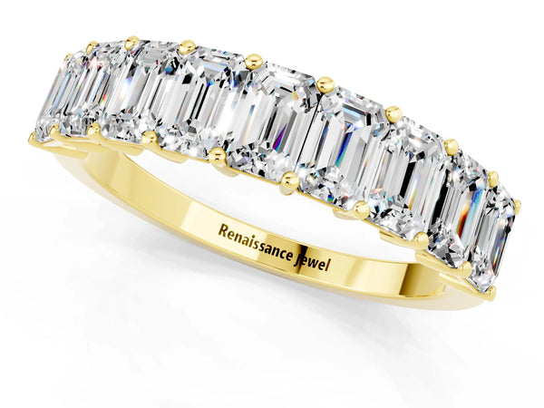 Yellow gold Emerald Cut Moissanite Prong-Set Eternity Band