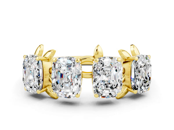 Yellow gold Emerald Cut Moissanite Prong-Set Half Eternity Band