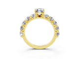 Yellow gold Emerald Cut Moissanite Prong Setting with Side Stones on a Pave Band_3