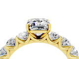 Yellow gold Emerald Cut Moissanite Prong Setting with Side Stones on a Pave Band_4