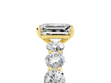 Yellow gold Emerald Cut Moissanite Prong Setting with Side Stones on a Pave Band_5
