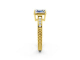Yellow gold Emerald Cut Moissanite Ring with Milgrain Pavé Band and Four-Prong Setting_14