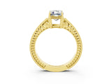 Yellow gold Emerald Cut Moissanite Ring with Milgrain Pavé Band and Four-Prong Setting_15