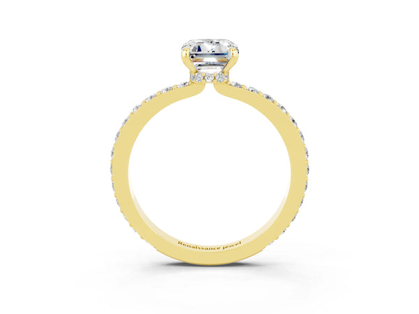 Yellow gold Emerald Cut Moissanite Pavé Engagement Ring with Round  Accents and Prong Setting