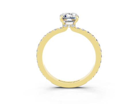 Yellow gold Emerald Cut Moissanite Ring with Pavé Band and Four-Prong Setting_3