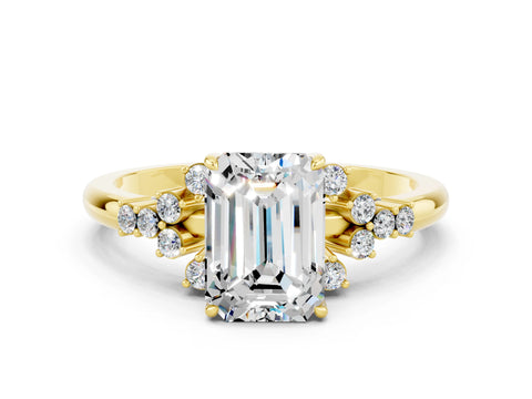 Yellow gold Emerald Cut Moissanite Ring with Side Stones and Four-Prong Setting_36