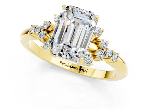 Yellow gold Emerald Cut Moissanite Ring with Side Stones and Four-Prong Setting_37