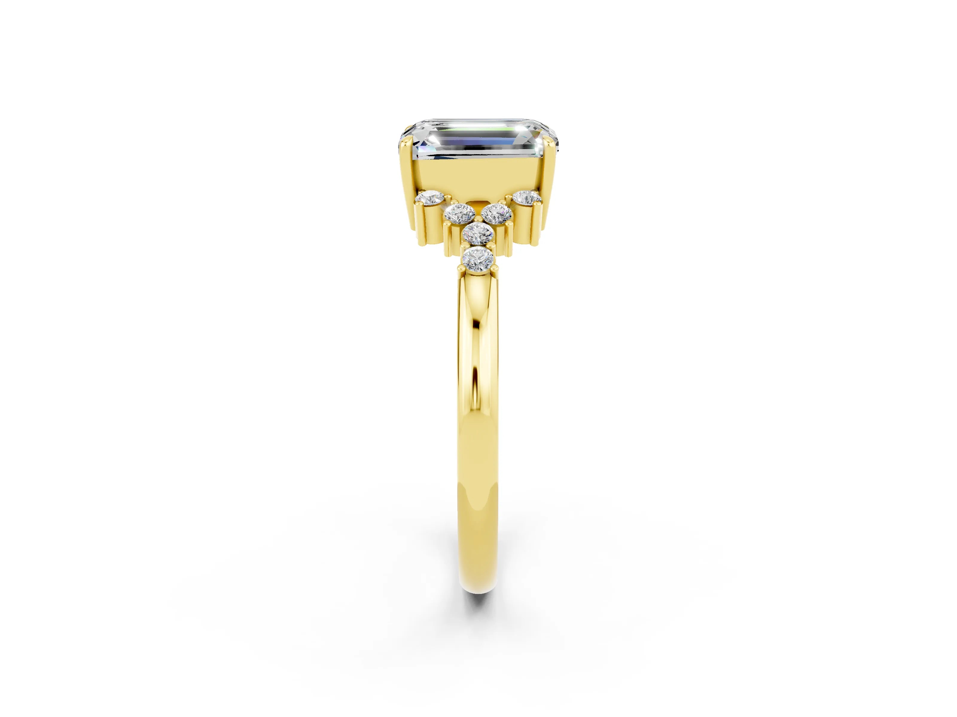 Yellow gold Emerald Cut Moissanite Ring with Side Stones and Four-Prong Setting_38