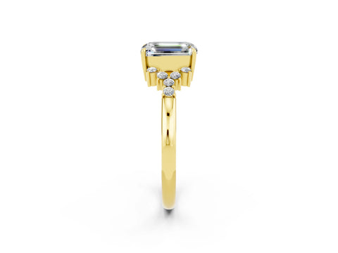 Yellow gold Emerald Cut Moissanite Ring with Side Stones and Four-Prong Setting_38