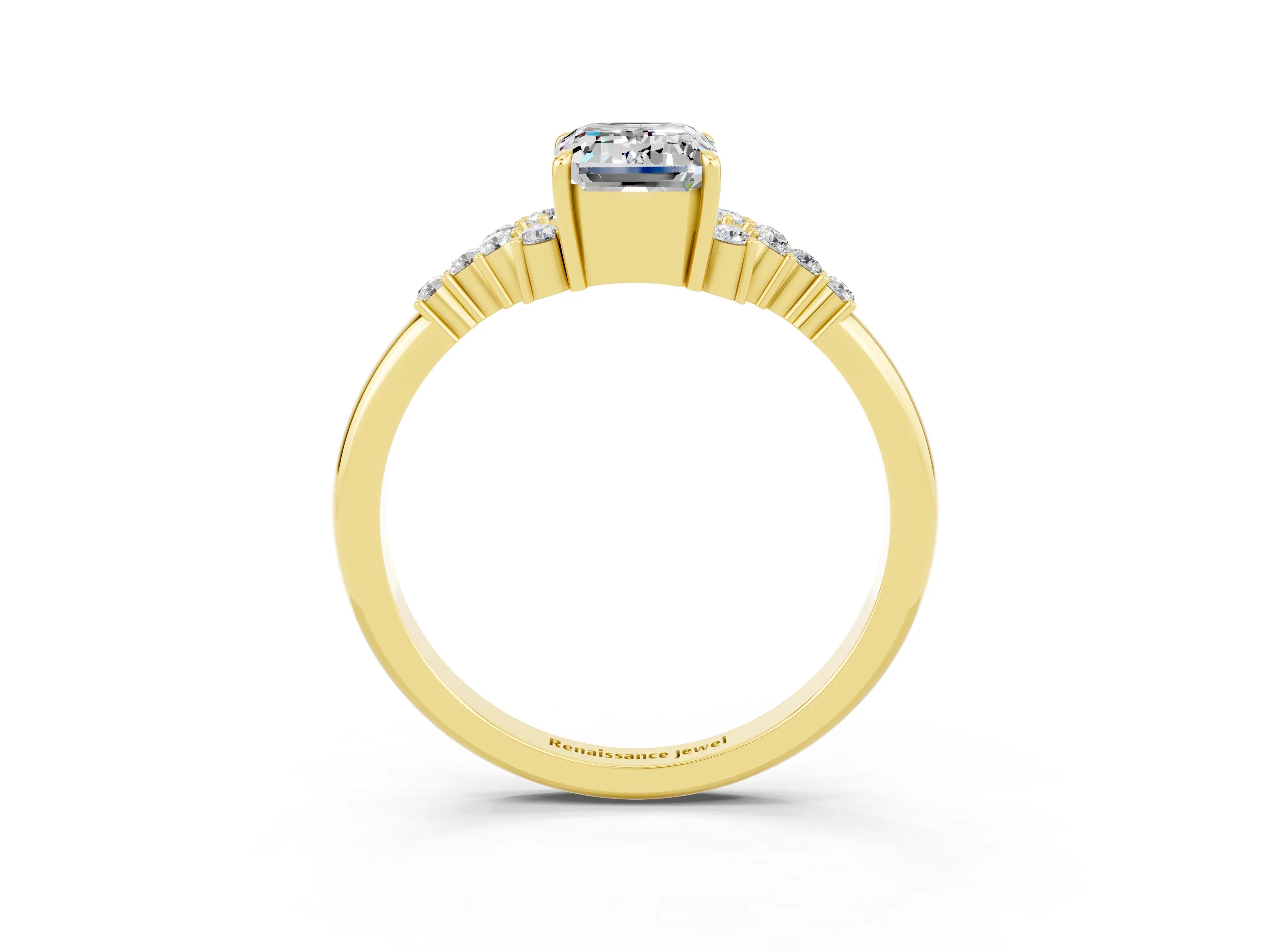 Yellow gold Emerald Cut Moissanite Ring with Side Stones and Four-Prong Setting_39