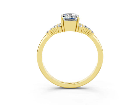 Yellow gold Emerald Cut Moissanite Ring with Side Stones and Four-Prong Setting_39