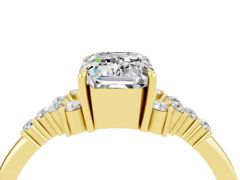 Yellow gold Emerald Cut Moissanite Ring with Side Stones and Four-Prong Setting_40