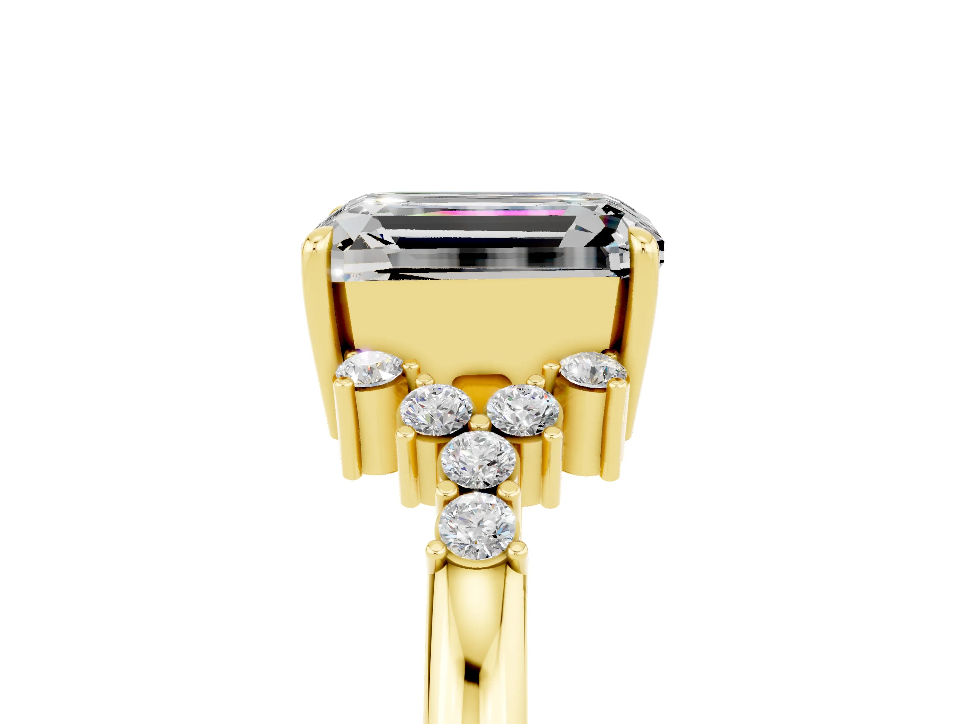 Yellow gold Emerald Cut Moissanite Ring with Side Stones and Four-Prong Setting_41