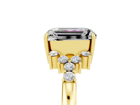 Yellow gold Emerald Cut Moissanite Ring with Side Stones and Four-Prong Setting_41