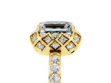 Yellow gold Emerald Cut Moissanite Scalloped Halo Engagement Ring with Round Shared Prong Band_29