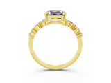 Yellow gold Emerald Cut Moissanite Scattered Round Accent Ring with Prong Setting_15