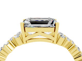 Yellow gold Emerald Cut Moissanite Scattered Round Accent Ring with Prong Setting_16