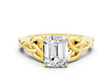 Yellow gold Emerald Cut Moissanite Solitaire Celtic Knot Ring with Four-Prong Setting_12