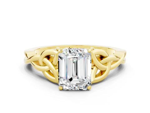Yellow gold Emerald Cut Moissanite Solitaire Celtic Knot Ring with Four-Prong Setting_12