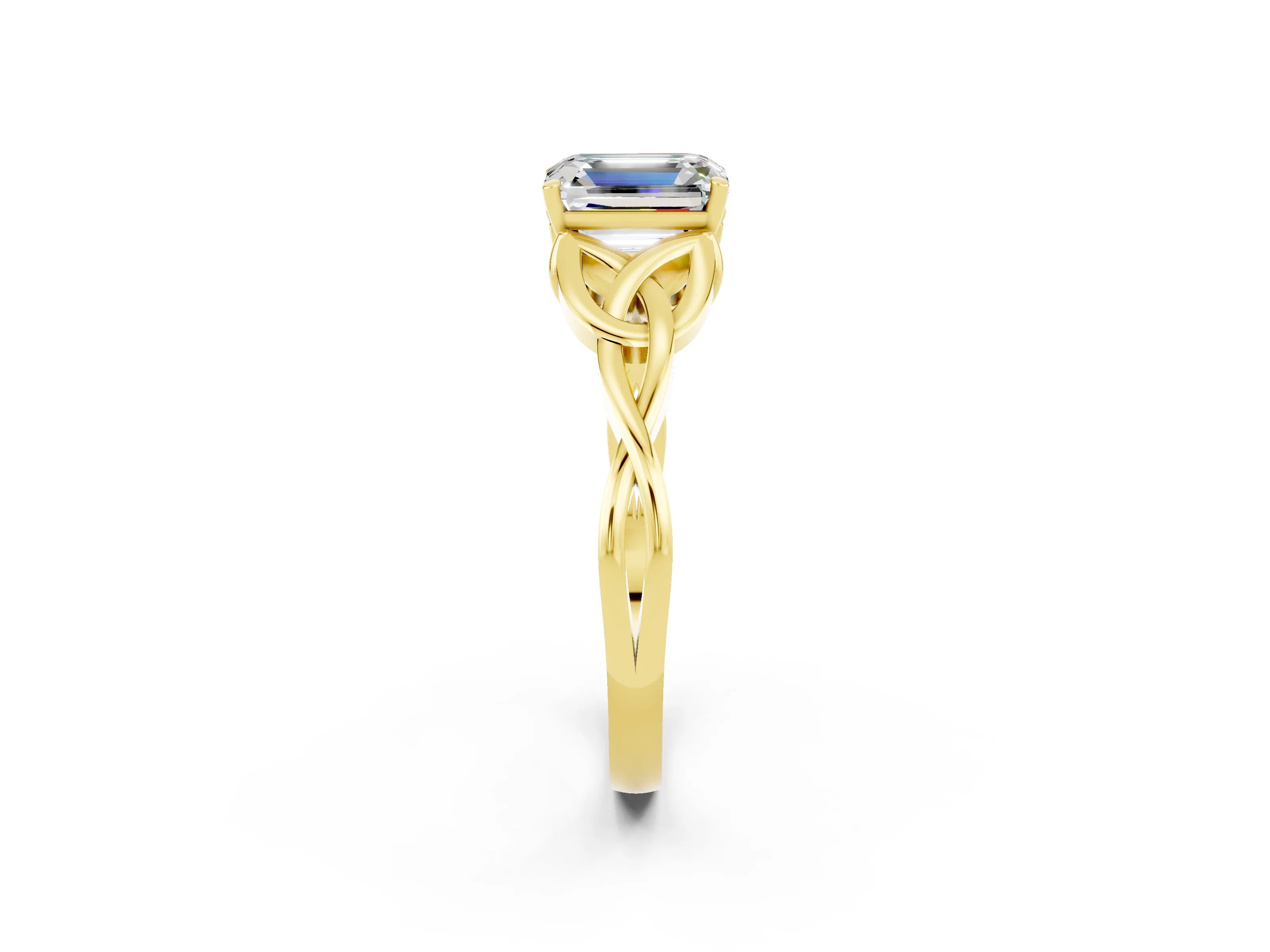Yellow gold Emerald Cut Moissanite Solitaire Celtic Knot Ring with Four-Prong Setting_14