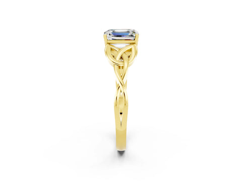Yellow gold Emerald Cut Moissanite Solitaire Celtic Knot Ring with Four-Prong Setting_14