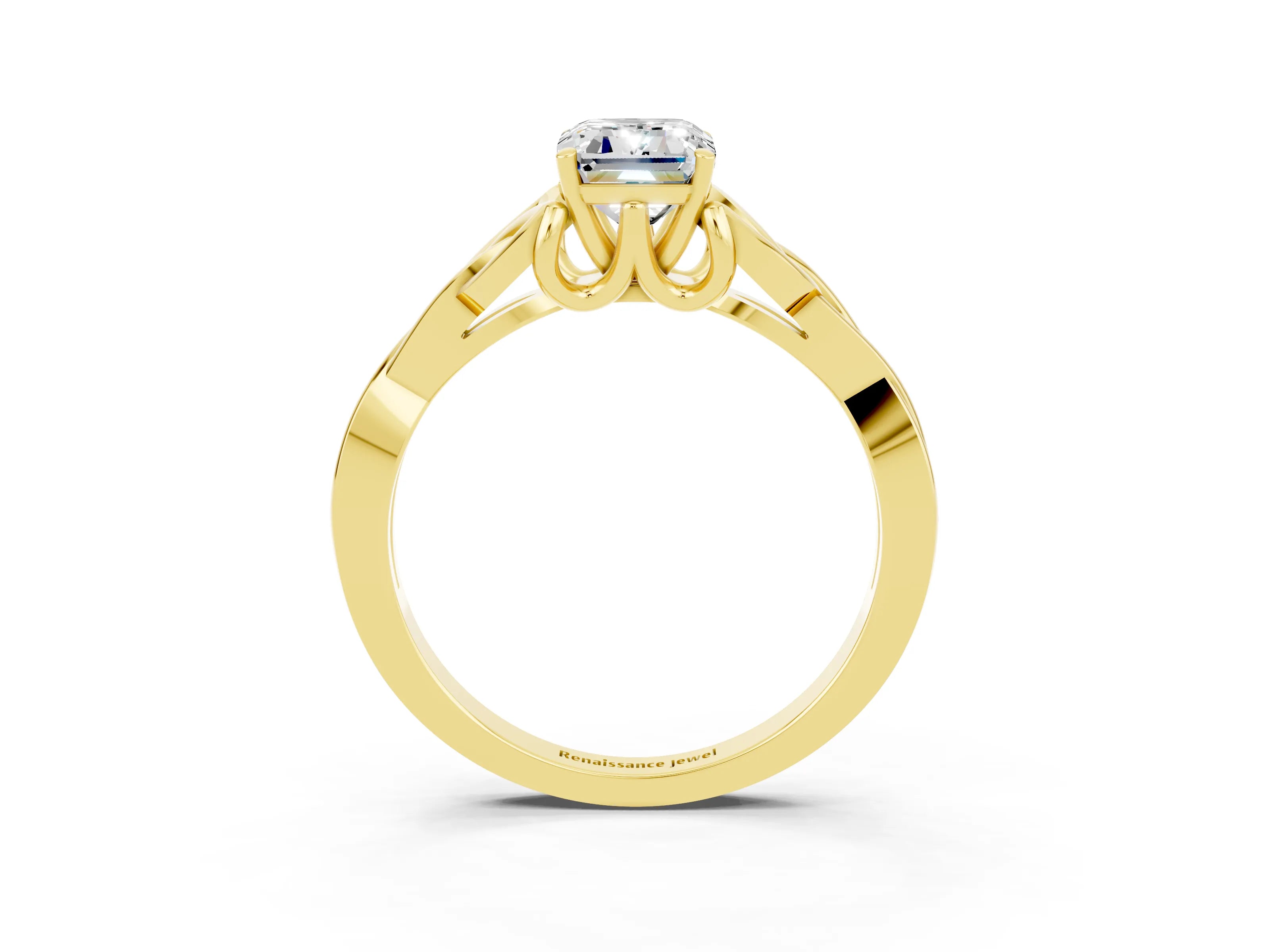 Yellow gold Emerald Cut Moissanite Solitaire Celtic Knot Ring with Four-Prong Setting_15