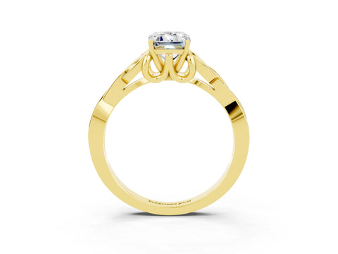 Yellow gold Emerald Cut Moissanite Solitaire Celtic Knot Ring with Four-Prong Setting_15