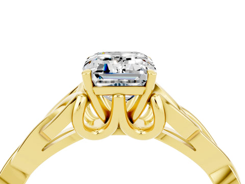Yellow gold Emerald Cut Moissanite Solitaire Celtic Knot Ring with Four-Prong Setting_16