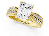 Yellow gold Emerald Cut Moissanite   Solitaire Diamond Ring with Milgrain Pavé Band and Four-Prong Setting_35