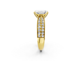 Yellow gold Emerald Cut Moissanite   Solitaire Diamond Ring with Milgrain Pavé Band and Four-Prong Setting_36
