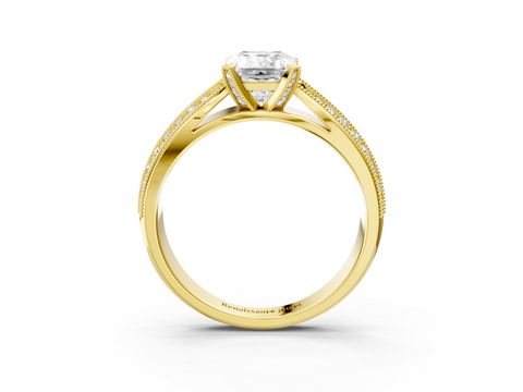 Yellow gold Emerald Cut Moissanite   Solitaire Diamond Ring with Milgrain Pavé Band and Four-Prong Setting_37
