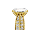 Yellow gold Emerald Cut Moissanite   Solitaire Diamond Ring with Milgrain Pavé Band and Four-Prong Setting_39