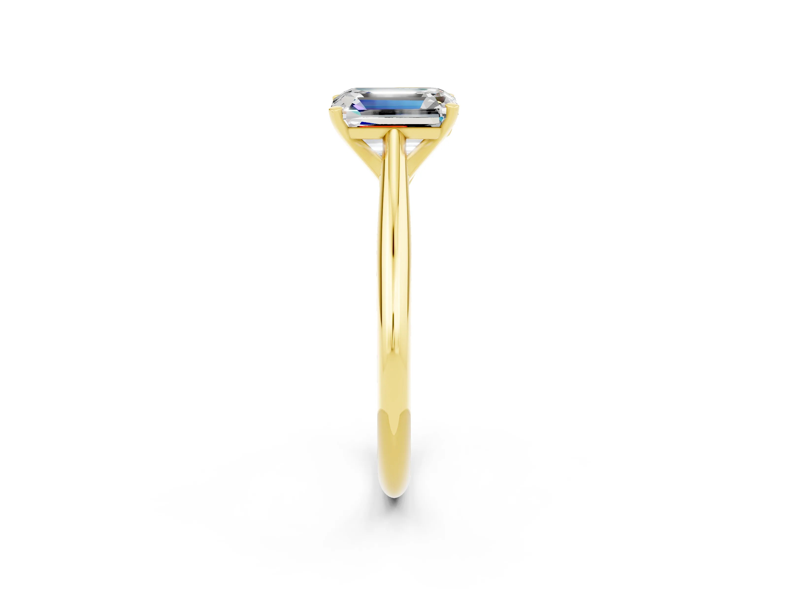 Yellow gold Emerald Cut Moissanite Solitaire Engagement Ring with Cathedral Setting and Four-Prong Mount_14