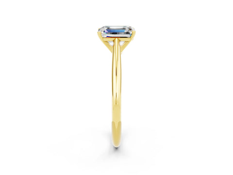 Yellow gold Emerald Cut Moissanite Solitaire Engagement Ring with Cathedral Setting and Four-Prong Mount_14